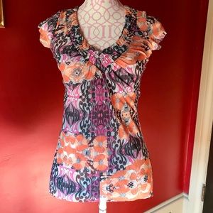 Sweet Pea orange/black mesh top EUC